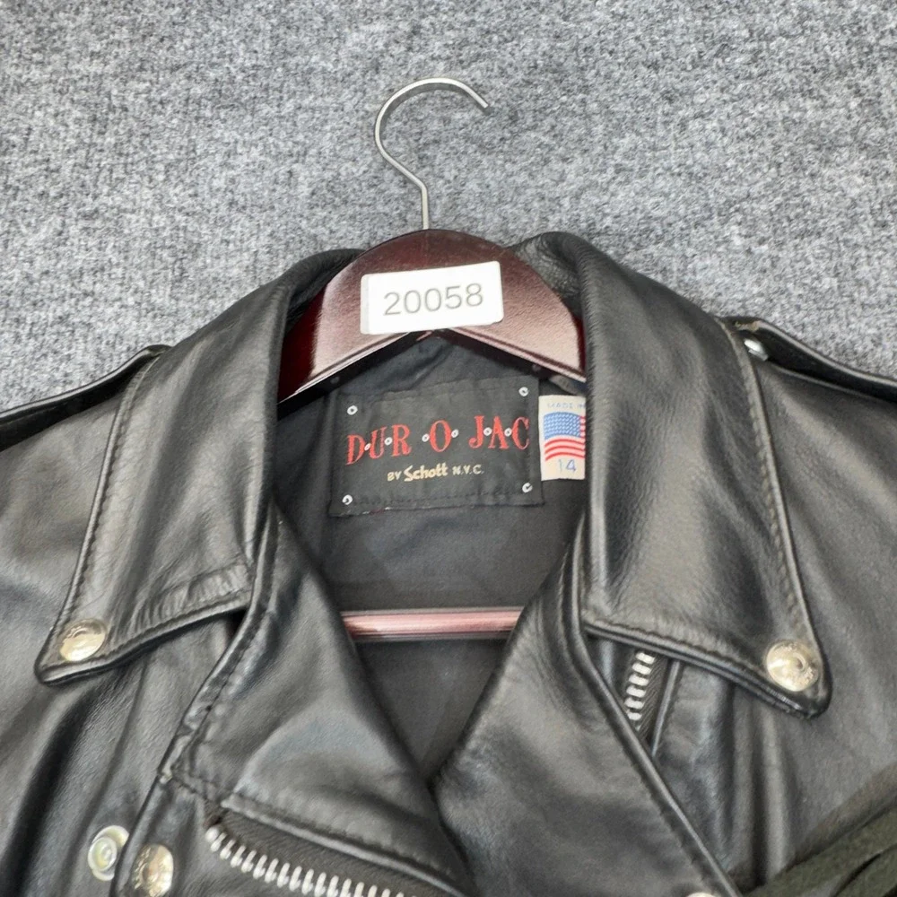 Vintage Schott NYC Duro Jac Jacket Womens 14 Black Leather Fringe Concho Biker